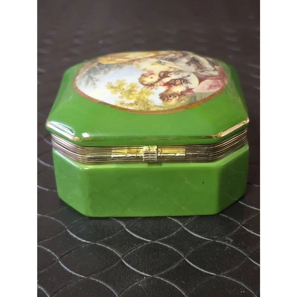 Andrea by Sadek Porcelain Square Box w/ Courting Couple Decoration